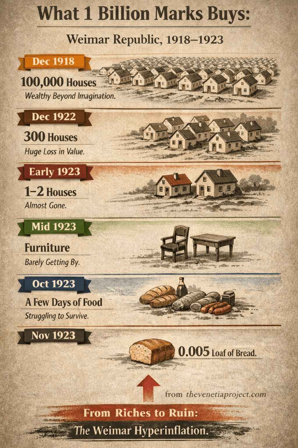 Infographic showing the hyperinflation crisis in the Weimar Republic